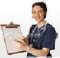 woman pointing at clipbboard