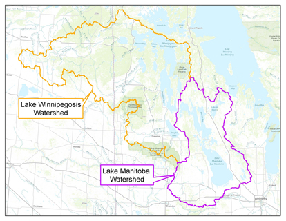 Map indicating locations of the Lake Winnipegosis Watershed and the Lake Manitoba Watershed