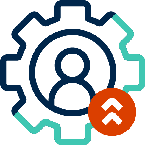 an ouline of a gear with an outline of person inside the centre