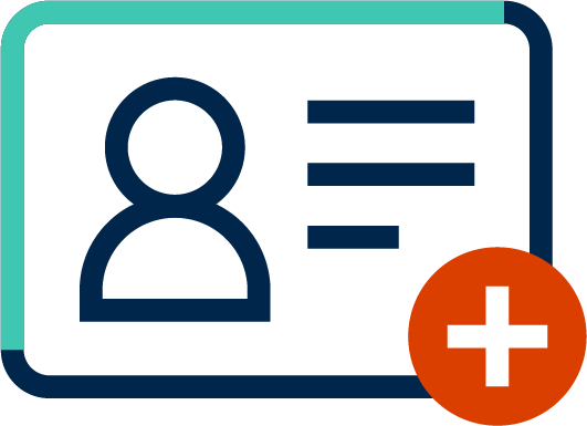 an outline of a photo registration card with a plus symbol in the bottom corner.