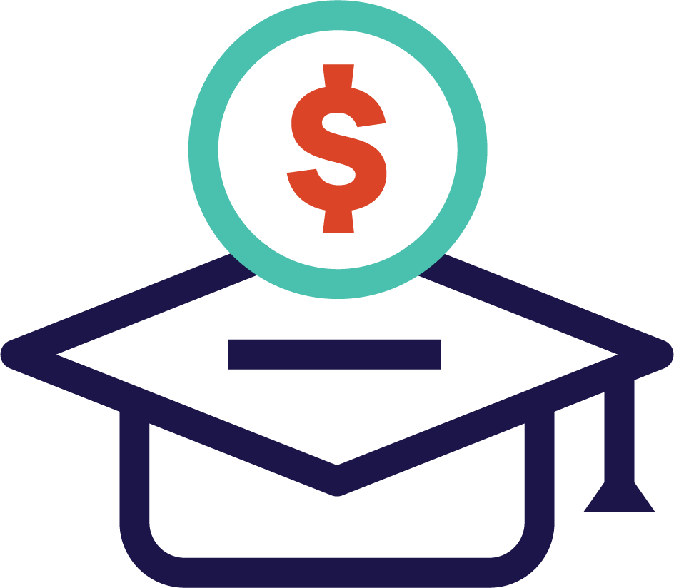Graphic that compares your career choices for either college, apprenticeship or university on the average student debt after completion of training or education: with college being $14,900 in debt, Apprenticeship being $0 in debt, and University being $26,300 in debt.