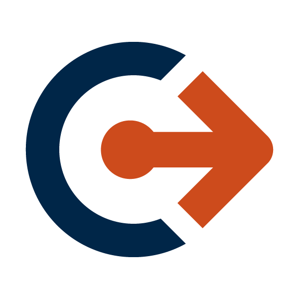 a blue circle with a red arrow pointing outwards from the centre.