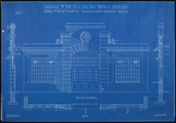 blueprint of the front of the HBC garage