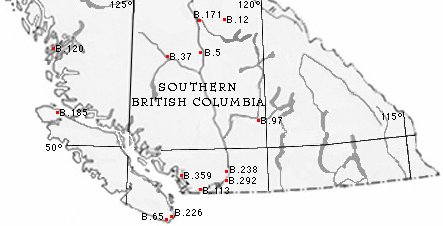 Map of Southern British Columbia with the locations of HBC Fur Trade Posts