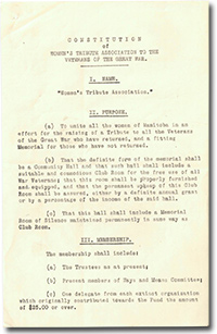 Page 1 du Constitutuion of Women's Tribute Association to the Veterans of the Great War