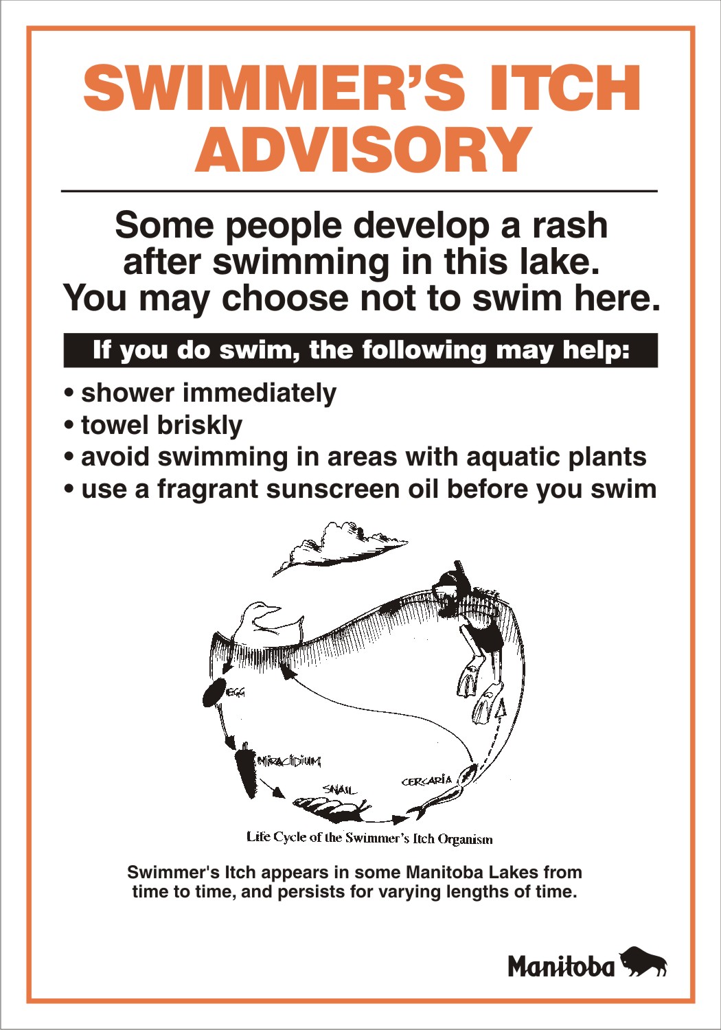 swimmers itch advisory sign