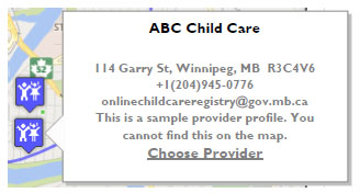 Childcare location information from map. "ABC Childcare"