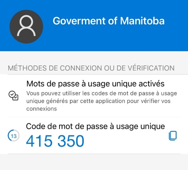 Afficher le code sur l'application d'authentification