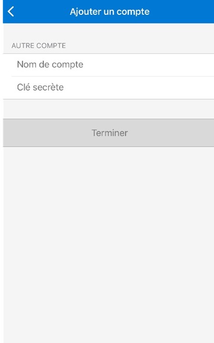 Saisie des informations de compte dans l'application d'authentification