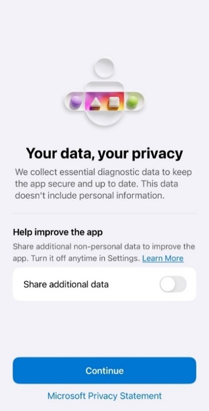 Privacy settings screen on authenticator app