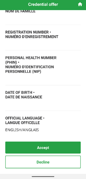 Accept button on credential offer on app