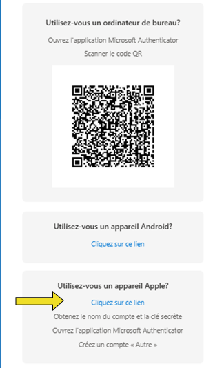 �cran permettant de t�l�charger l'application d'authentification, pointant vers un lien de t�l�chargement Apple.