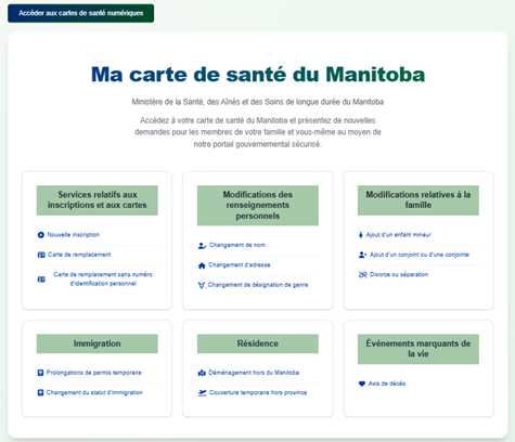 Liste des formulaires sur mon compte de carte d'assurance-maladie du Manitoba