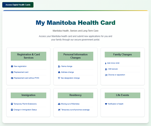 List of forms on My Manitoba Health Card account