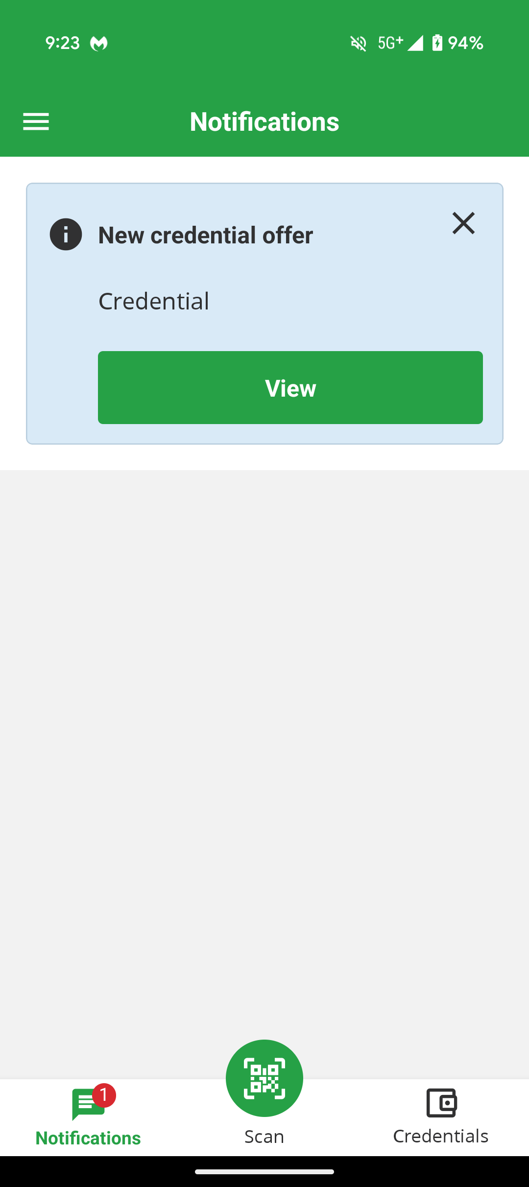 New credential offer notification on app