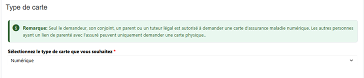 S�lection du type de carte sur le formulaire de remplacement de carte d'assurance maladie