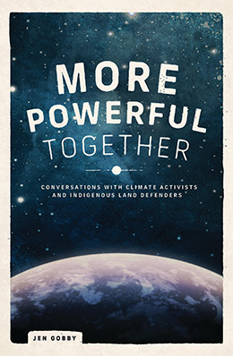 Book cover for More Powerful Together. The cover features a view of Earth’s curved horizon at the bottom, with a dark blue sky filled with stars above.