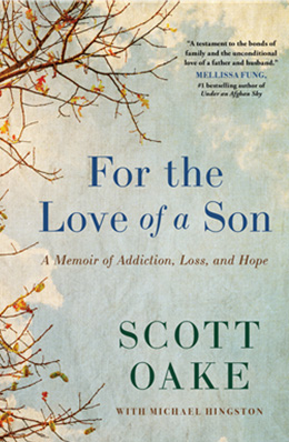 Book cover for For the Love of a Son. The cover features a pale, cloud-filled sky with sparse tree branches extending inward from the left edge. The branches have small buds not yet in bloom.