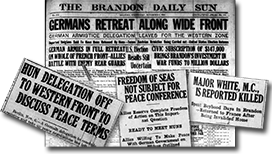 Newspaper headlines from November 6, 1918