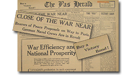 Newspaper headlines from November 8 & 9, 1918