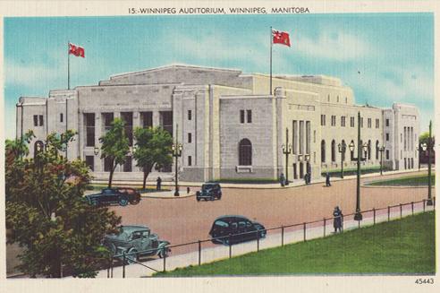 Winnipeg Civic Auditorium Post Card (ca. 1933)&lt;br /&gt;
		[Archives of Manitoba. Winnipeg - Buildings - Municipal - Civic Auditorium 12]