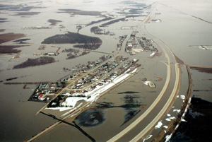 Aerial image of flooding at Ste. Agathe, 1997