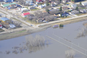Aerial image showing the Morris bridge under water, 2011