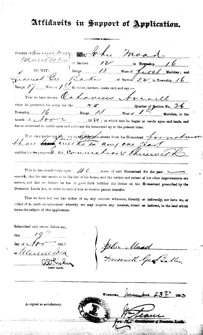 Affidavit � l'appui de la demande