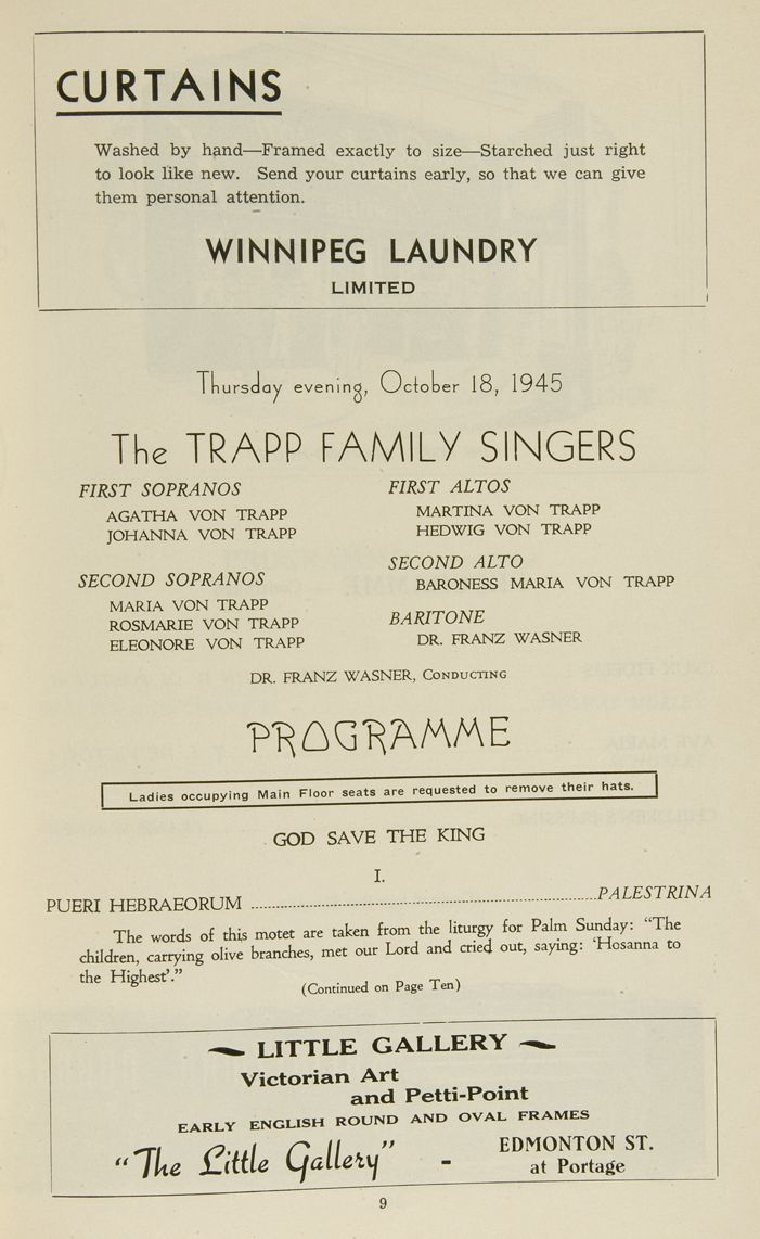 Trapp Family Singers programme
