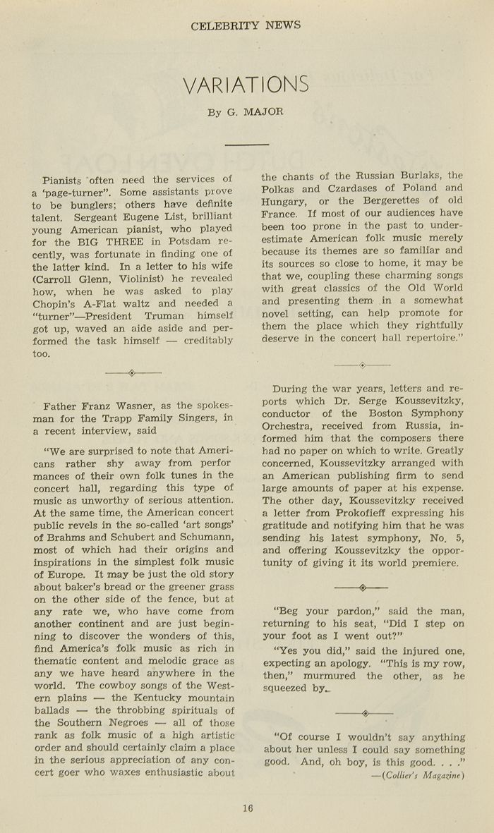 Trapp Family Singers programme