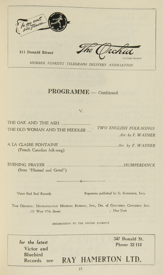 Trapp Family Singers programme