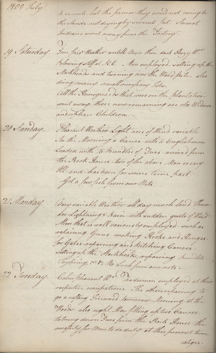 York Factory post journal, 1800