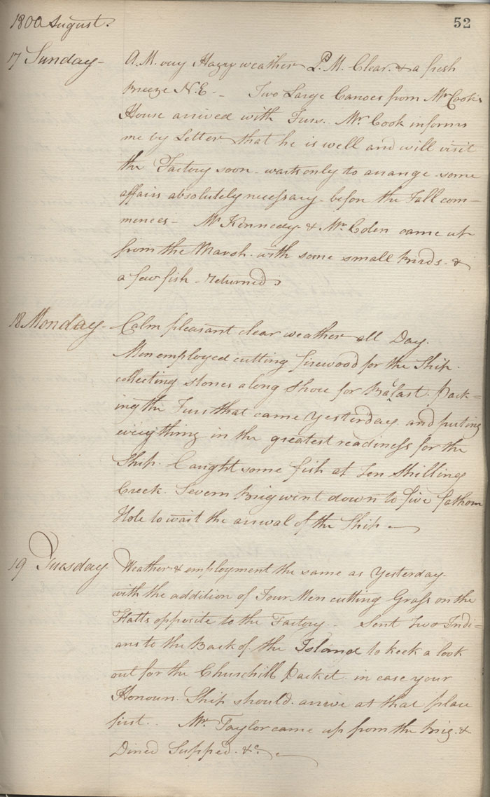 York Factory post journal, 1800