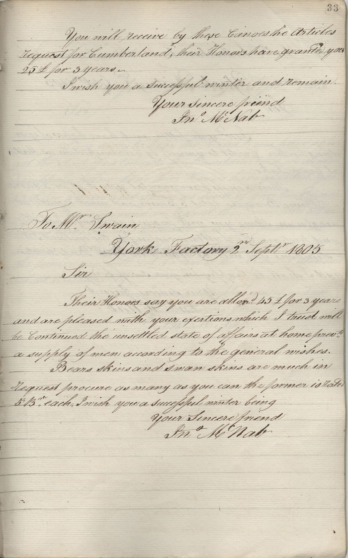 Letter from John McNab to Alexander Kennedy, 2 September 1805