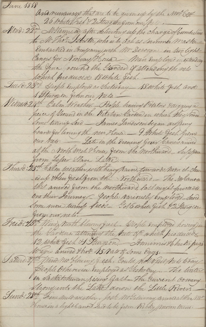 Cumberland House post journal, 1818