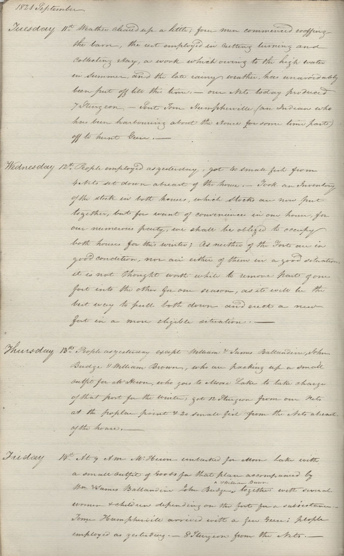 Cumberland House post journal, 1821