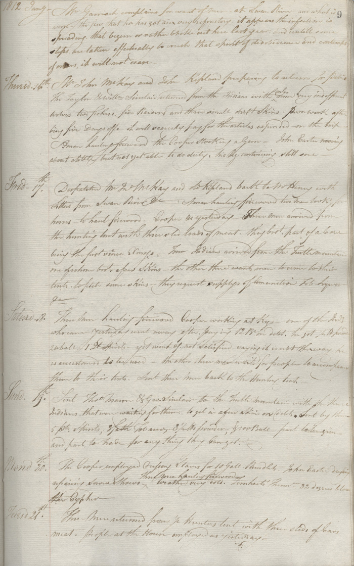 Brandon House post journal, 1812